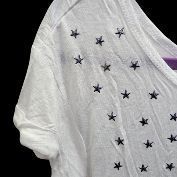 NWT Eye Candy White Star Embellished Women's Top Sz Med & Lg - Picture 2 of 5